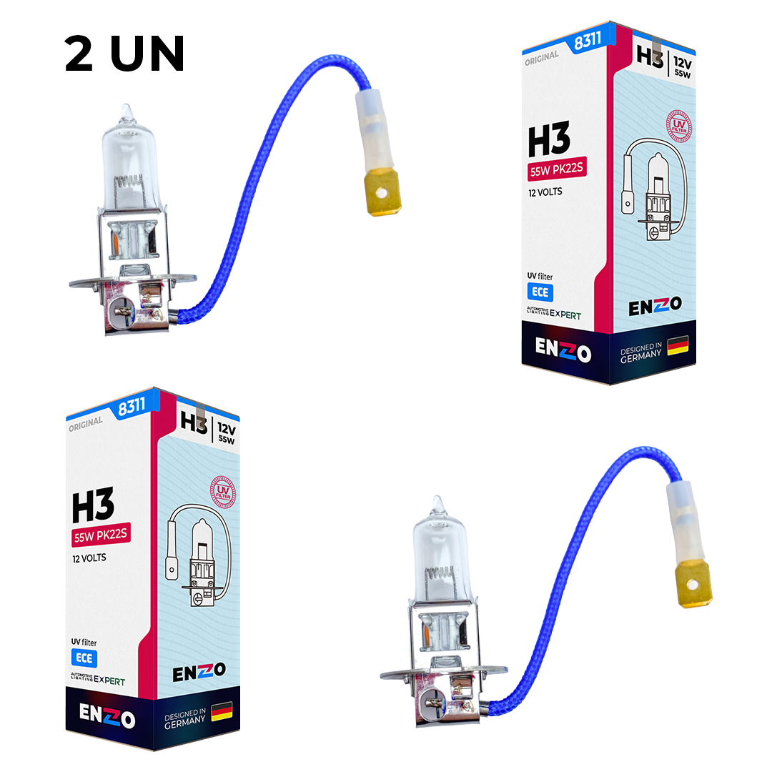 Ampolleta ENZO H3 12V 55W Base PK22s Halógena Pack 2 Unidades