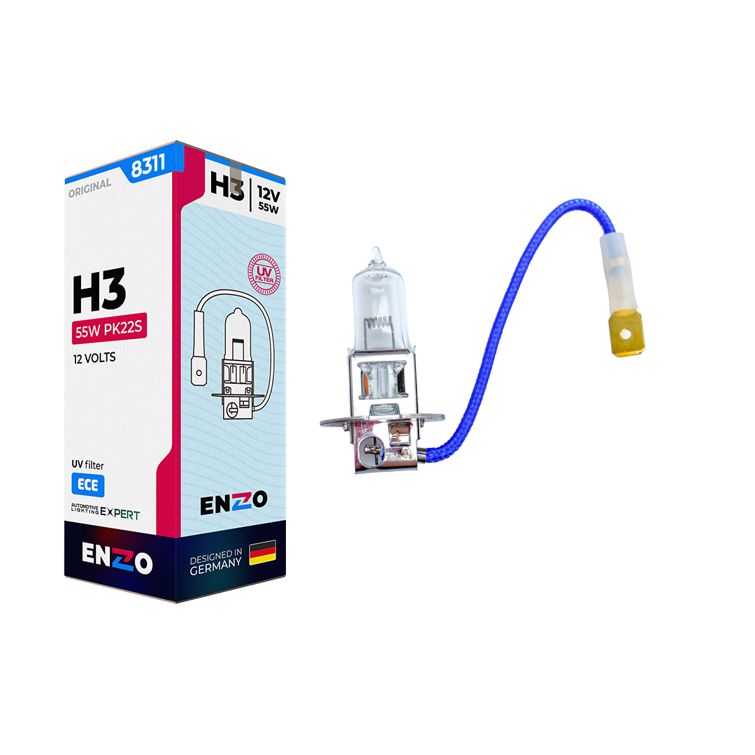 Ampolleta ENZO H3 12V 55W Base PK22s Halógena Pack 2 Unidades