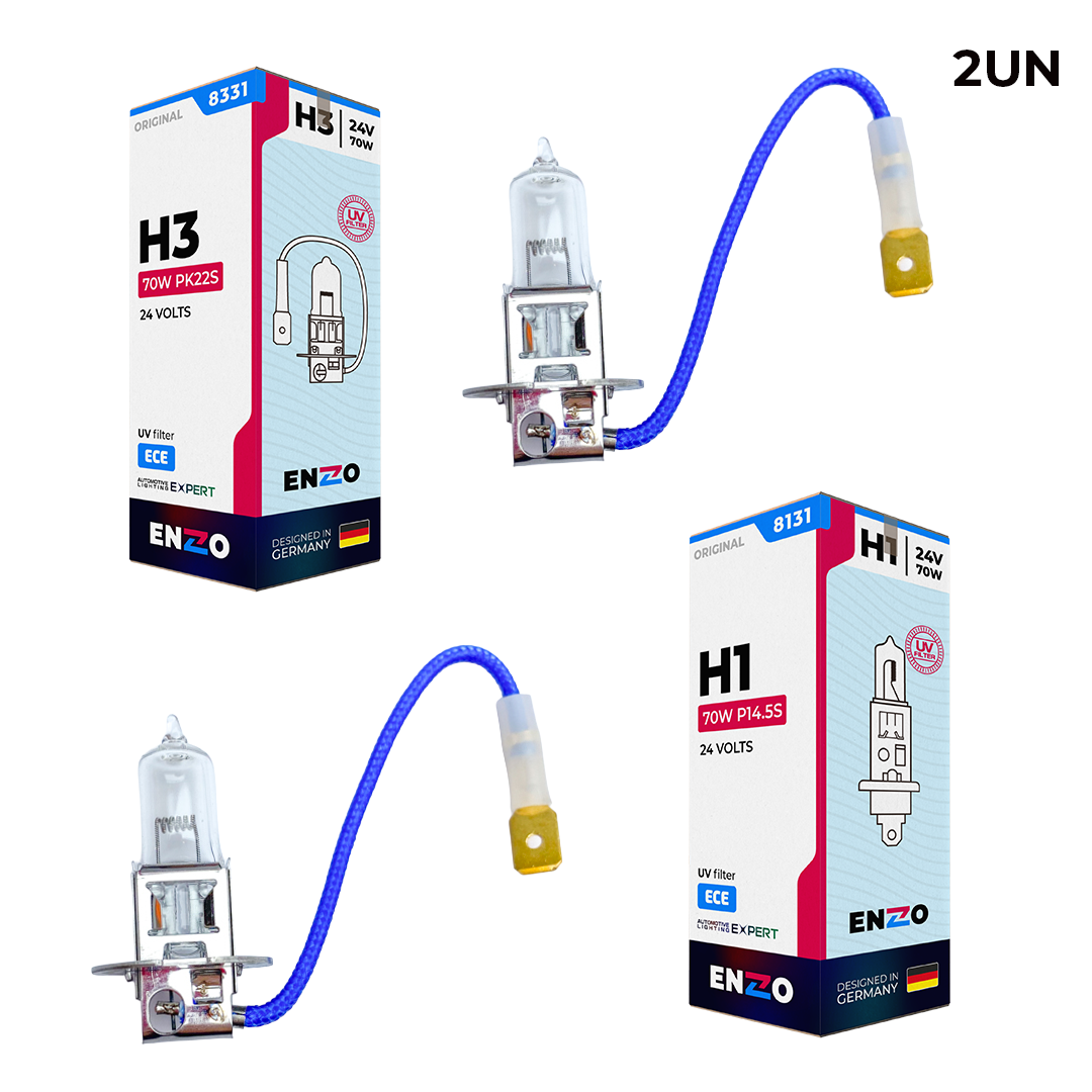 Ampolleta ENZO H3 24V 70W Base PK22s Halógena Pack 2 Unidades