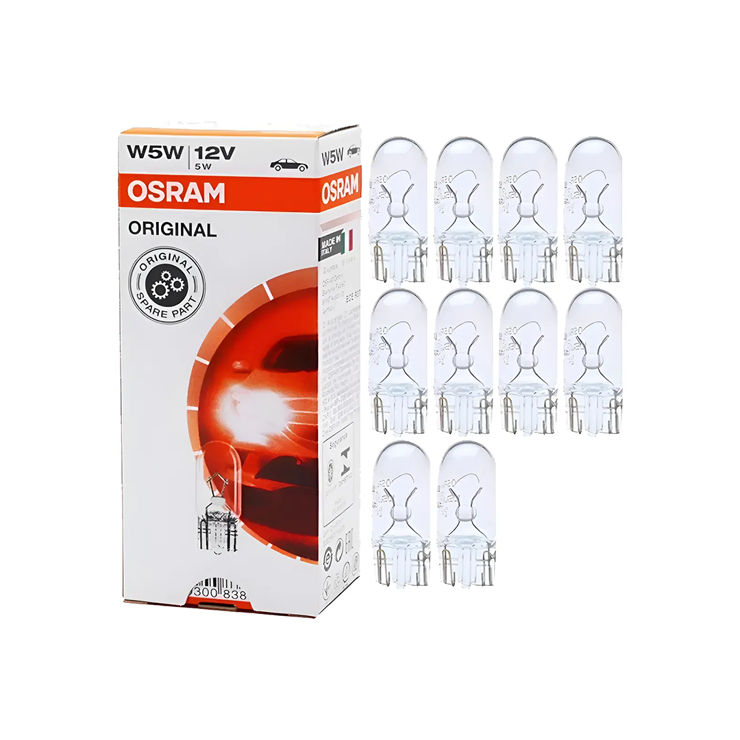 Kit Ampolletas OSRAM W5W T10 Cola de Pez Para Patente 12V Pack 10 Unidades