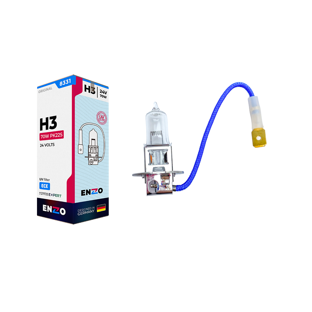 Ampolleta ENZO H3 24V 70W Base PK22s Halógena Pack 2 Unidades
