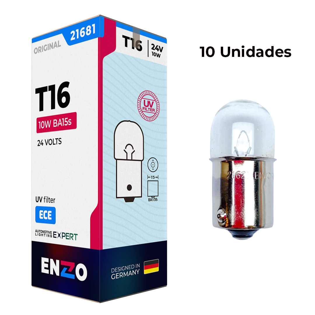Ampolletas ENZO T16 Globo Chico 24V 10W Base BA15s Pack 10 Unidades