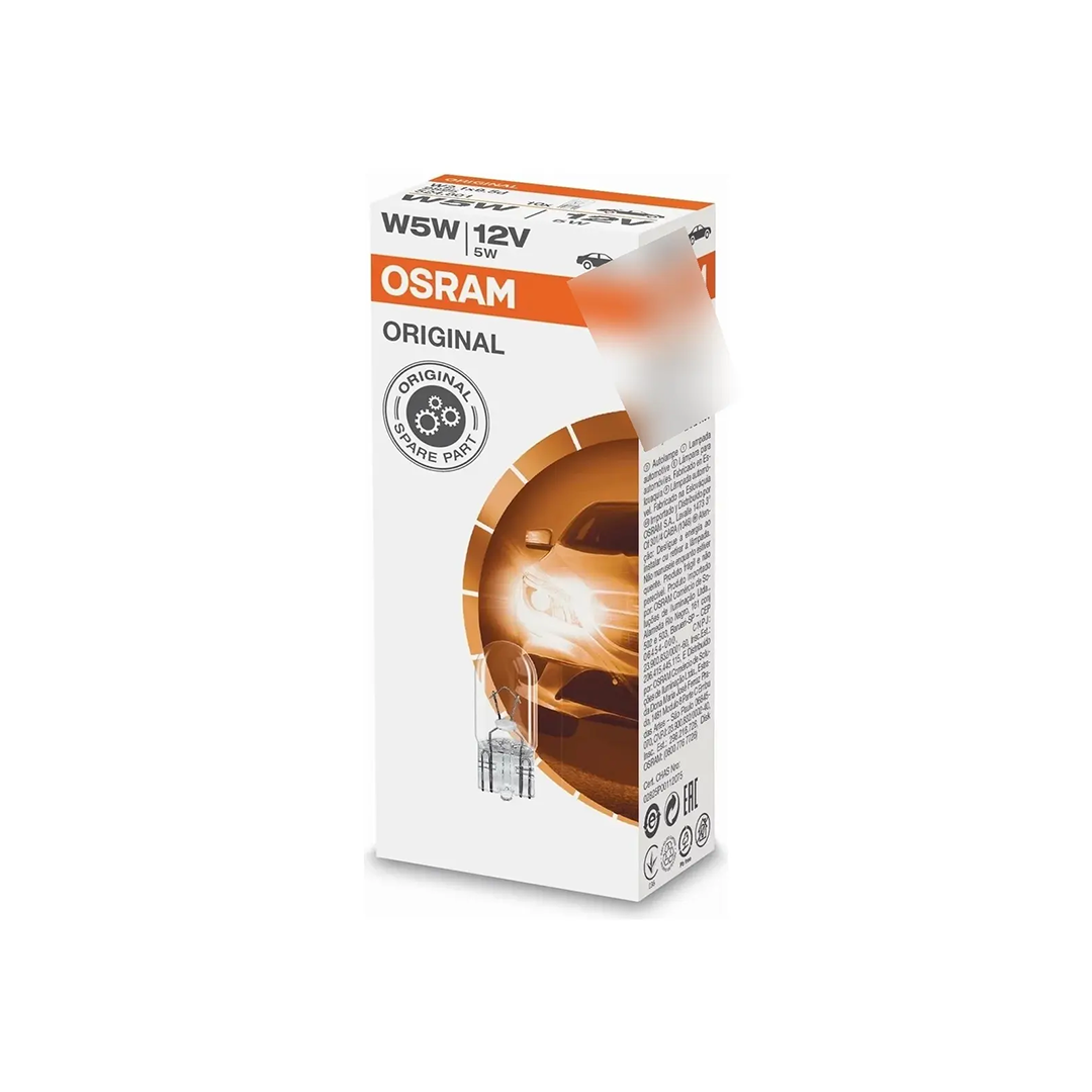 Kit Ampolletas OSRAM W5W T10 Cola de Pez Para Patente 12V Pack 10 Unidades