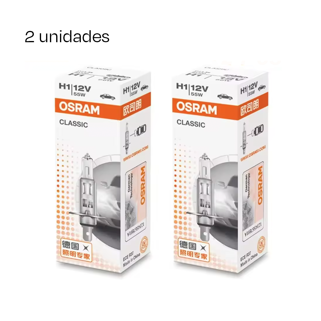 Ampolleta OSRAM H1 12V 55W Base P14.5s Halógena Pack 2 Unidades