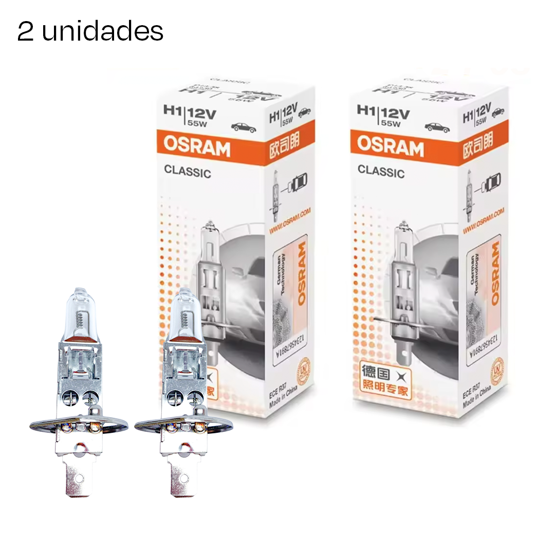 Ampolleta OSRAM H1 12V 55W Base P14.5s Halógena Pack 2 Unidades