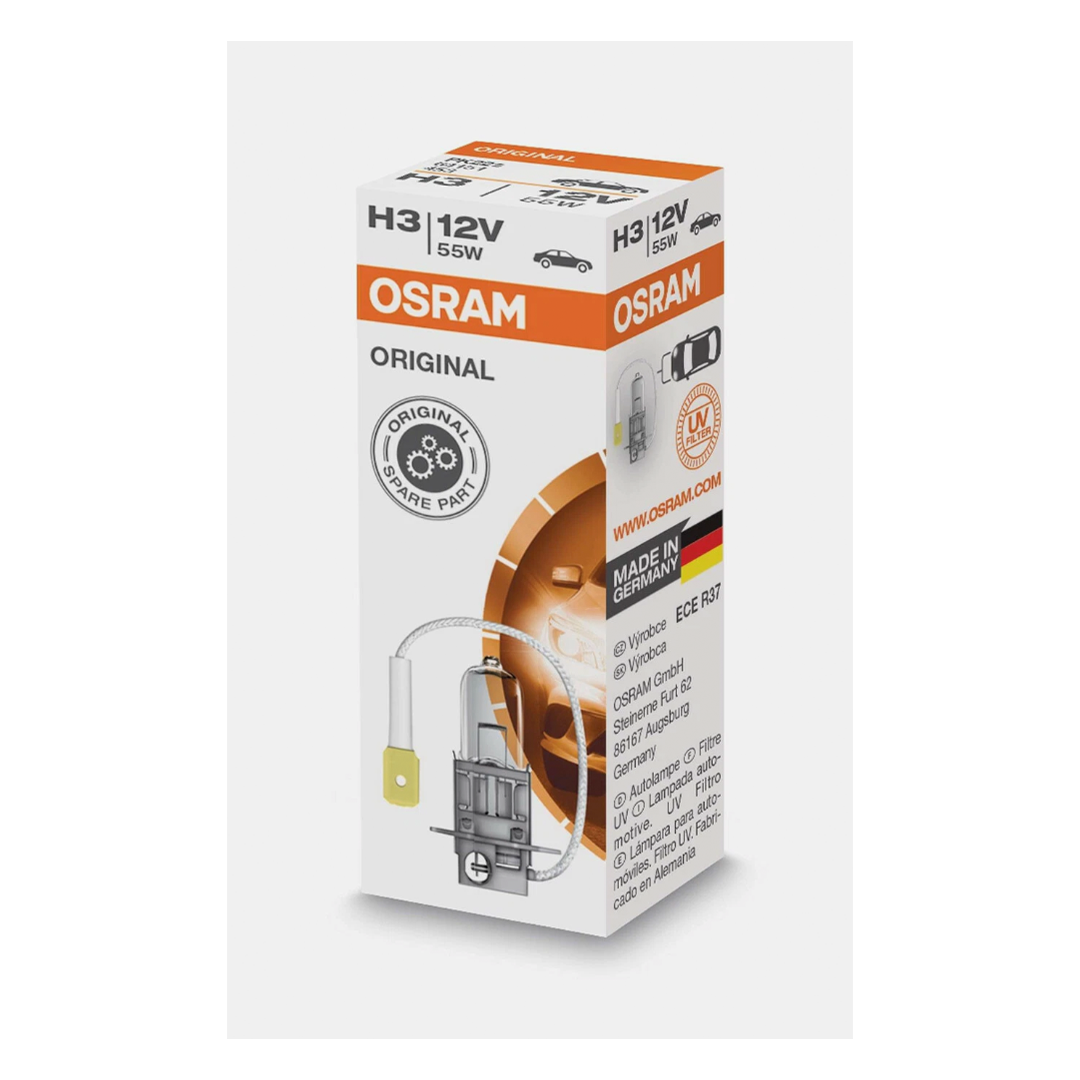 Ampolleta OSRAM H3 12V 55W Base PK22s Halógena Pack 2 Unidades