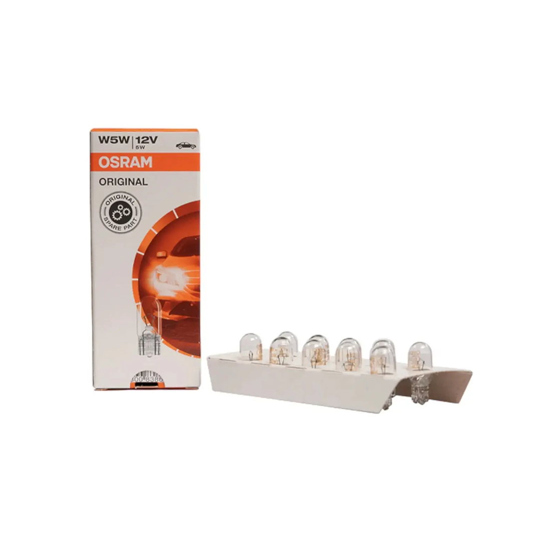 Kit Ampolletas OSRAM W5W T10 Cola de Pez Para Patente 12V Pack 10 Unidades