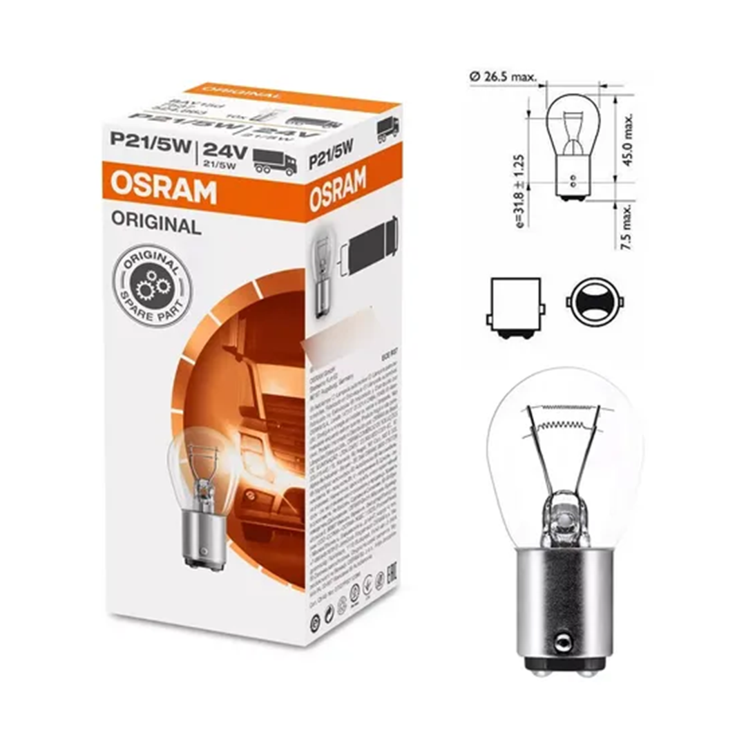 Ampolletas OSRAM P21/5W 24V Halógenas Pack 10 Unidades