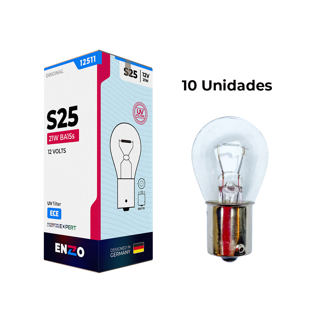 Ampolletas ENZO P21W BA15S 12V 21W 1 Contacto Pata Pareja (10unidades)