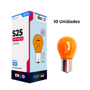 Ampolletas ENZO BAU15S 12V 21W 1 Contacto Pata V AMBAR (10unidades)