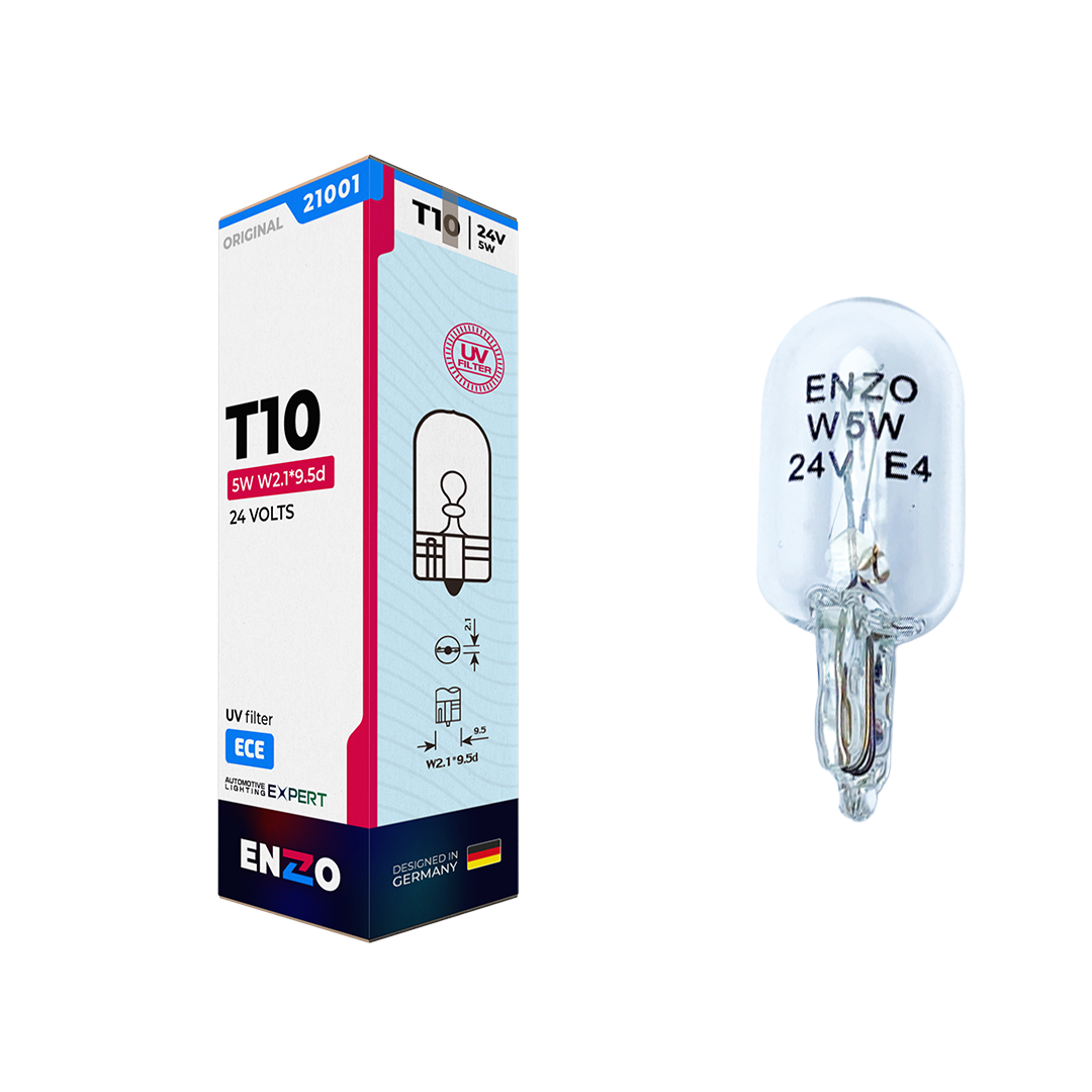 Ampolletas ENZO T10 24V 5W Base W2.1x9.5d Pack 10 Unidades