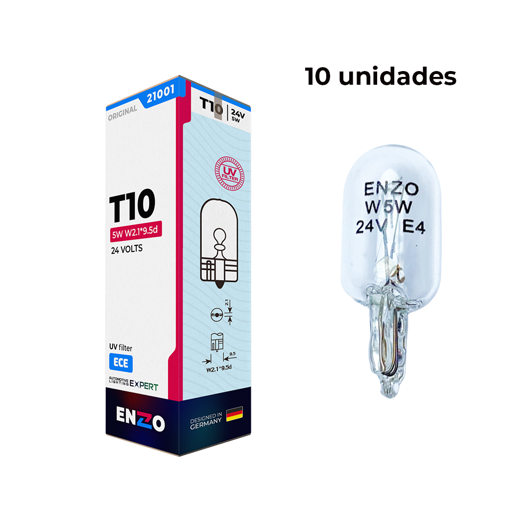 Ampolletas ENZO T10 24V 5W Base W2.1x9.5d Pack 10 Unidades