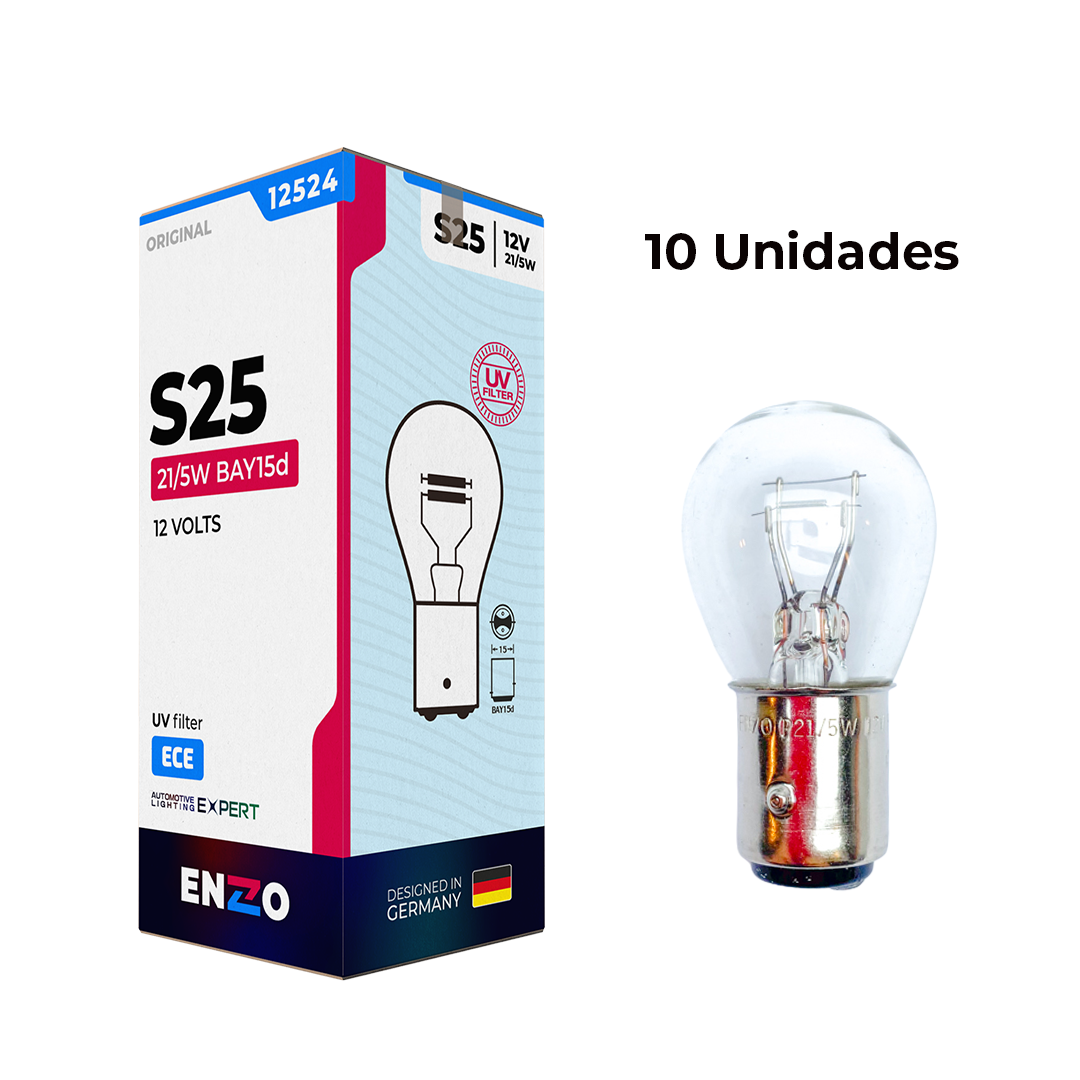 Ampolletas ENZO P21-5W BAY15D 12V 5-21W 2 Contacto Pata dispareja (10unidades)