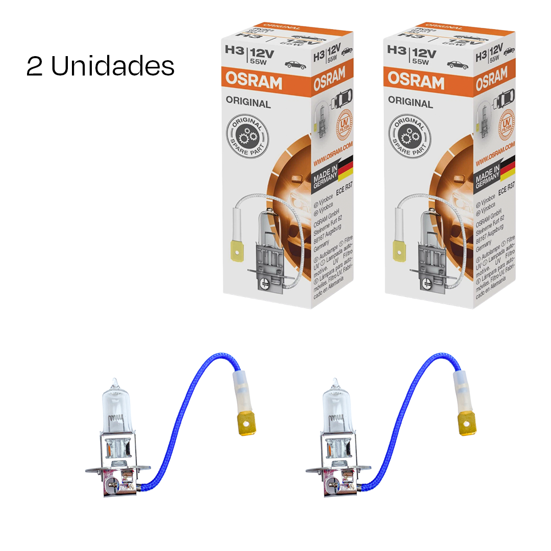Ampolleta OSRAM H3 12V 55W Base PK22s Halógena Pack 2 Unidades