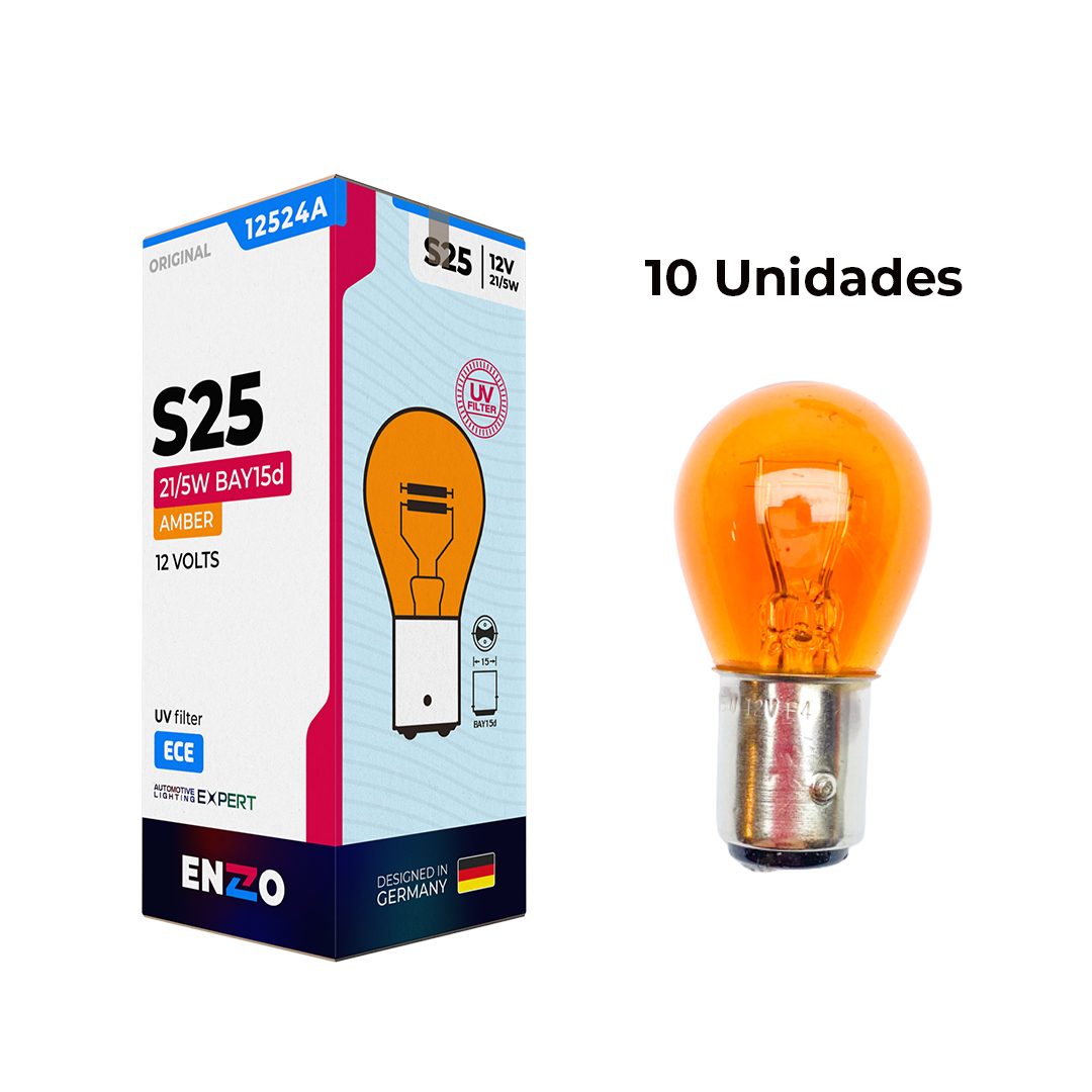 Ampolletas ENZO P21-5W BAY15D 12V 5-21W 2 Contacto Pata dispareja AMBAR (10unidades)
