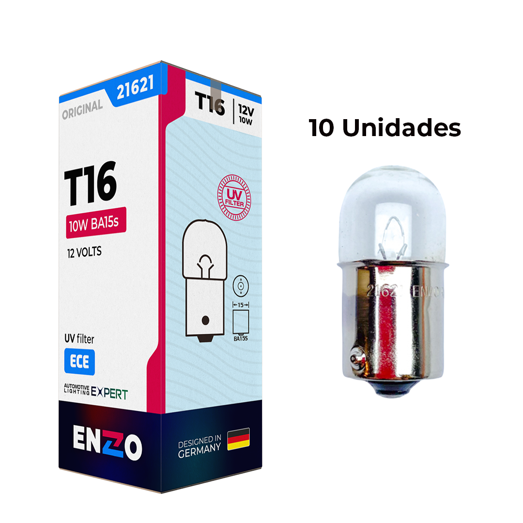 Ampolletas ENZO T16 Globo Chico 12V 10W Base BA15s Pack 10 Unidades