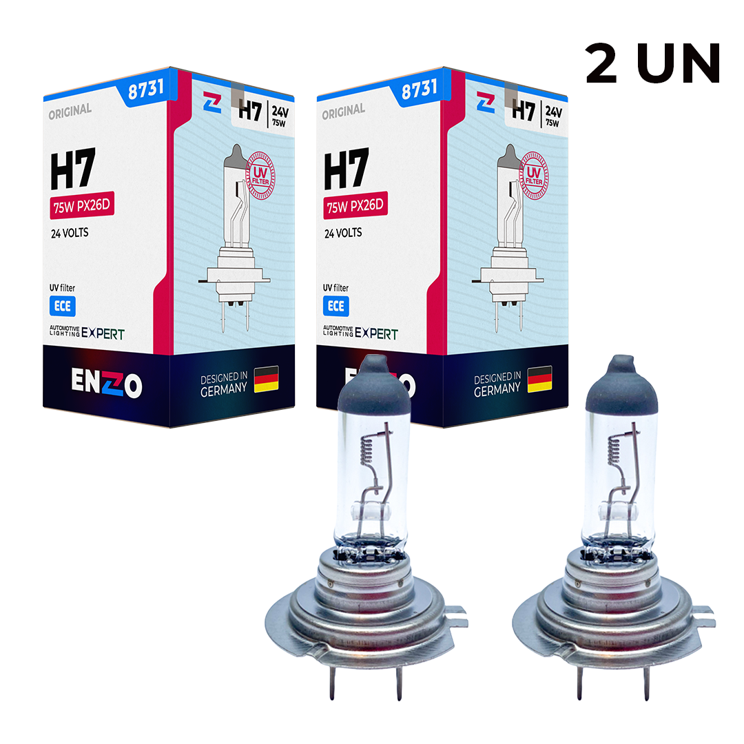 Ampolleta ENZO H7 24V 70W Base PX26d Halógena Pack 2 Unidades
