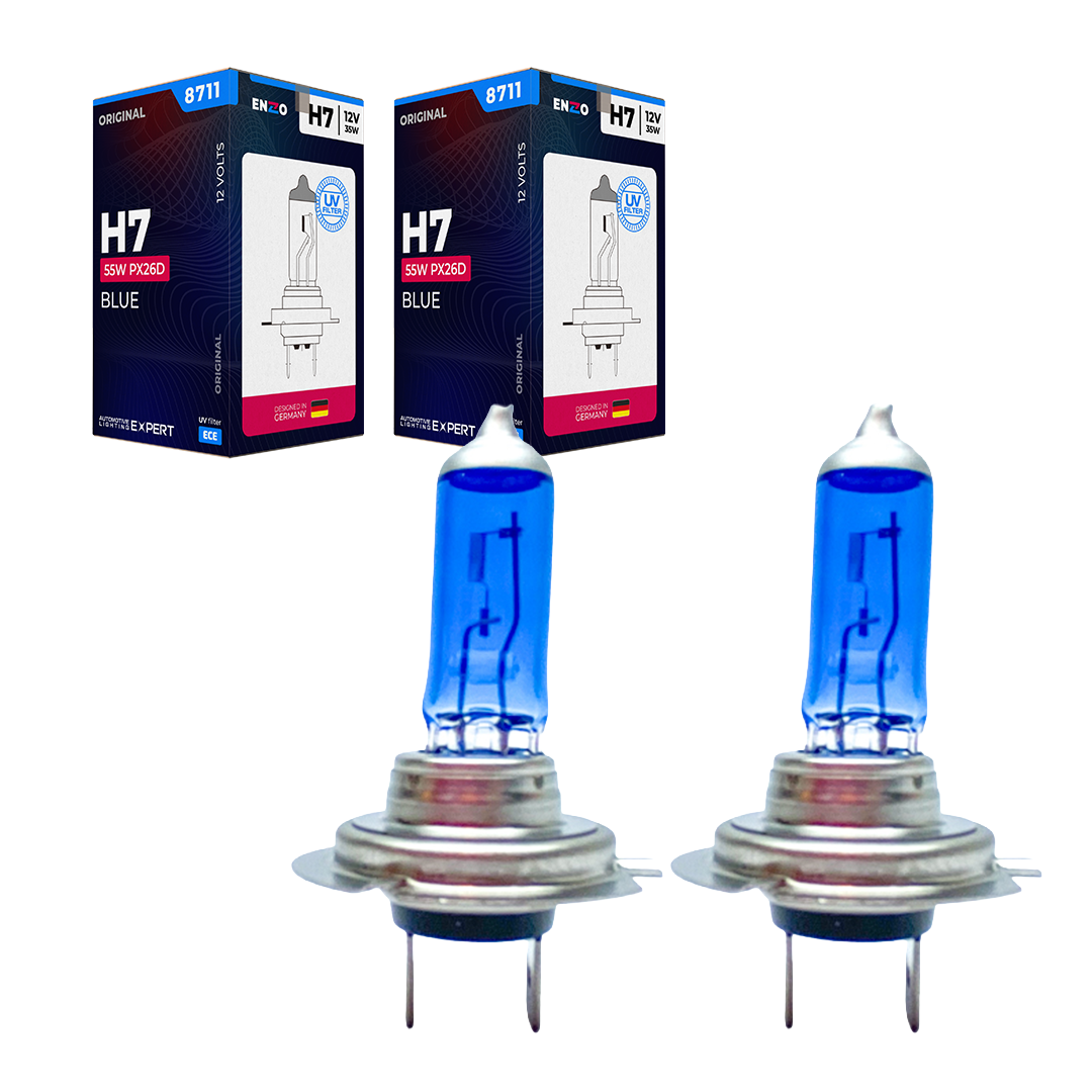 Ampolleta ENZO H7 Blue 12V 55W Base PX26d Halógena Pack 2 Unidades