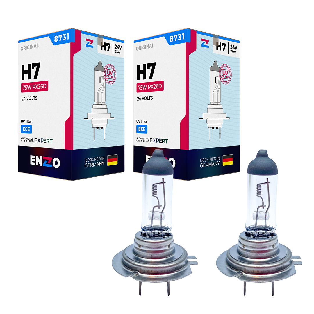 Ampolleta ENZO H7 24V 70W Base PX26d Halógena Pack 2 Unidades