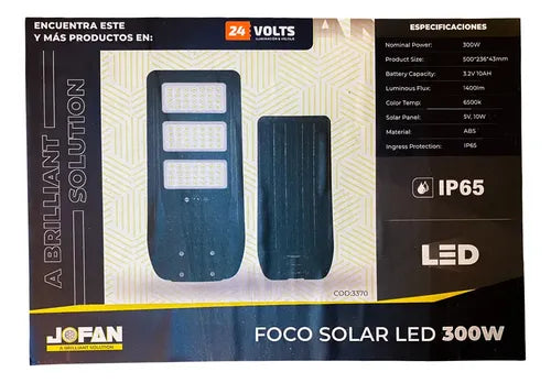 Foco Solar Led 300w Exterior Ip65 Jofan Negro