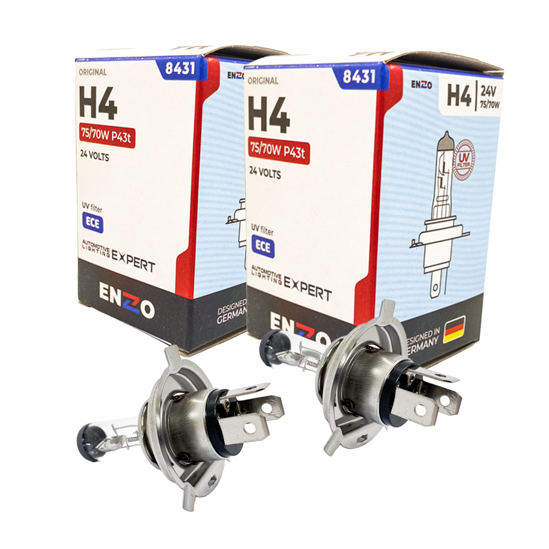 Ampolletas Halógena H4 Enzo 3200k 75w 24v P43t Uv Filter (2 Unidades)