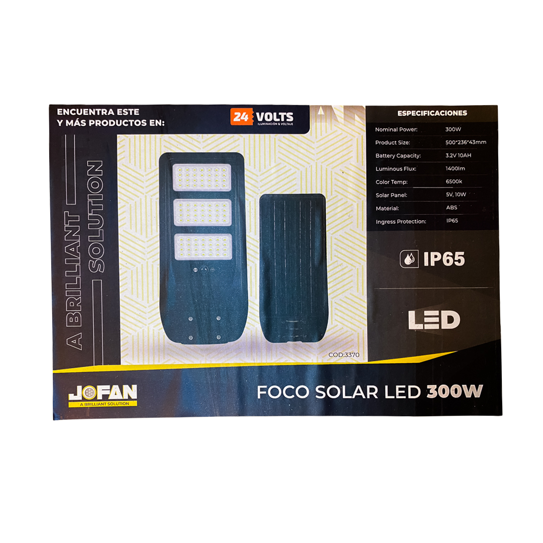 FOCO PROYECTOR LED SOLAR JOFAN 300W LUZ FRIA CON SENSOR
