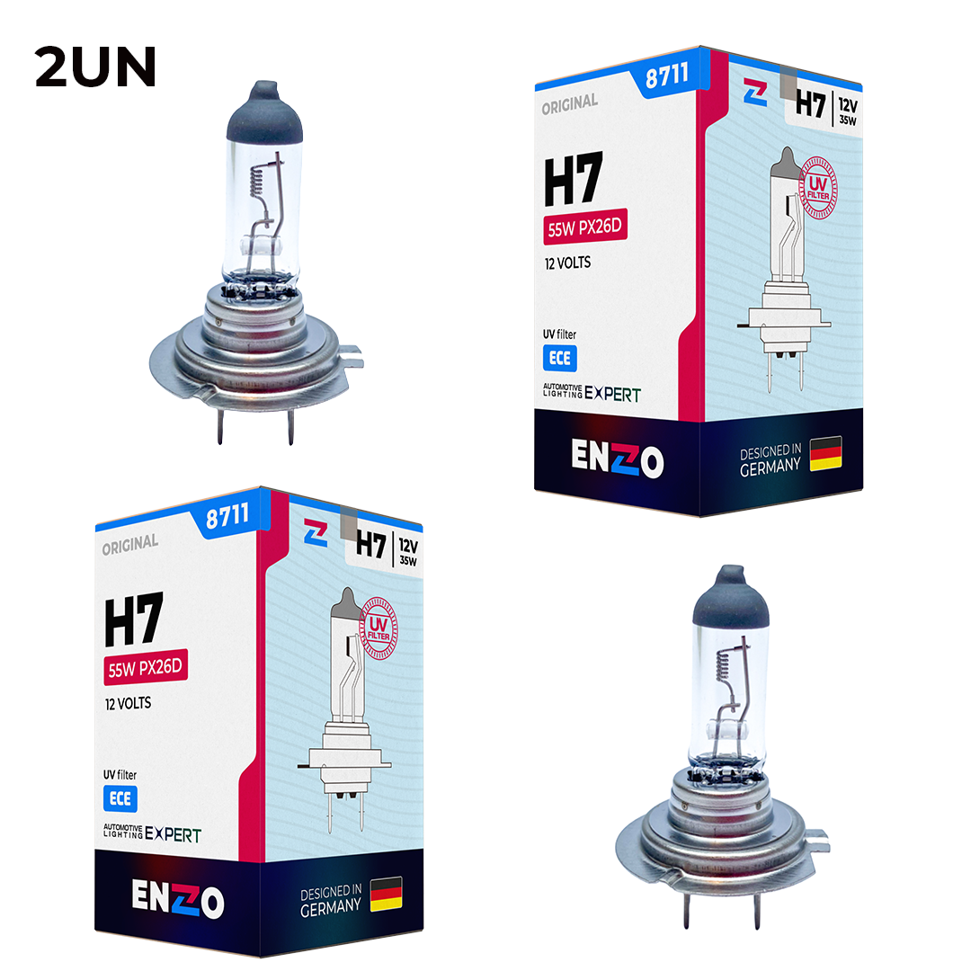 Ampolleta ENZO H7 12V 55W Base PX26d Halógena Pack 2 Unidades