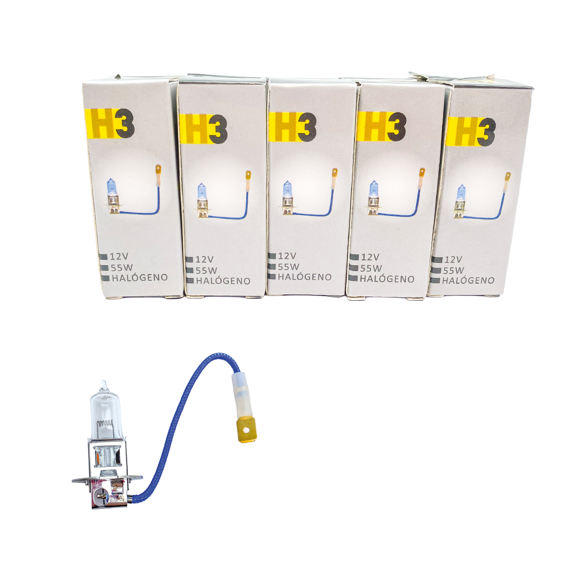 10 Ampolletas H3 Tesla 12V 55W Base PK22s Halógena Pack 10 Unidades