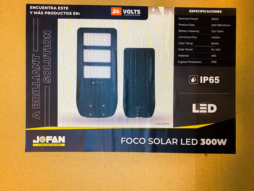 FOCO PROYECTOR LED SOLAR JOFAN 300W LUZ FRIA CON SENSOR